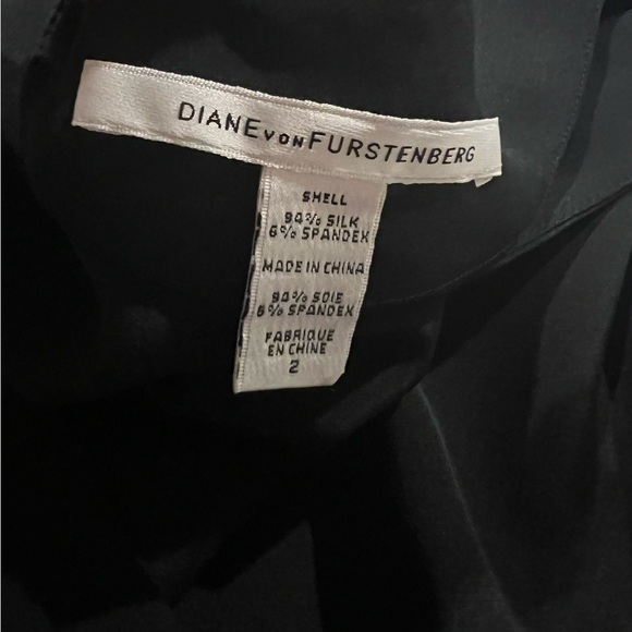 DIANE VON FURSTENBERG Little Black Dress sz 2 SILK SPANDEX One Shoulder Ruffle - Picture 2 of 7